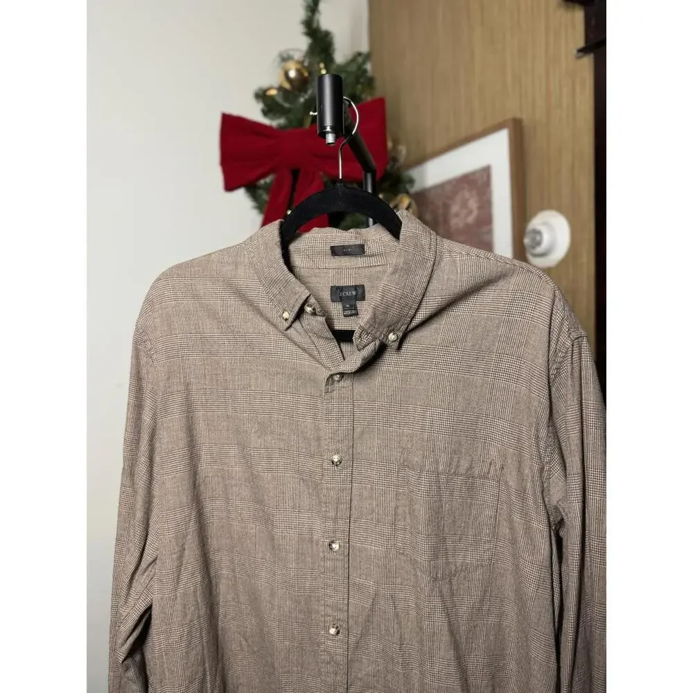 J.CREW Men's Casual Button-Down Shirt, Brown Plaid, Size Large
